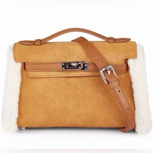 Ugg Fluffy Wool Adjustable Strap Kelvy Bag in Chestnut